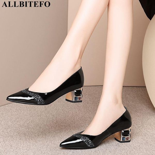 

dress shoes allbitefo spring genuine leather+sequins color diamond heel party women brand high heels office ladies, Black