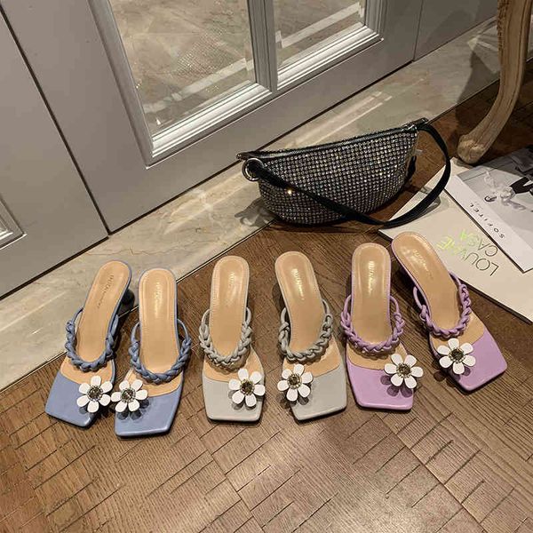 

fashion women slipper clip toe flower design crystal hollow sandals slides slip on mules shoes slippers purple/blue size 35-39 210513, Black