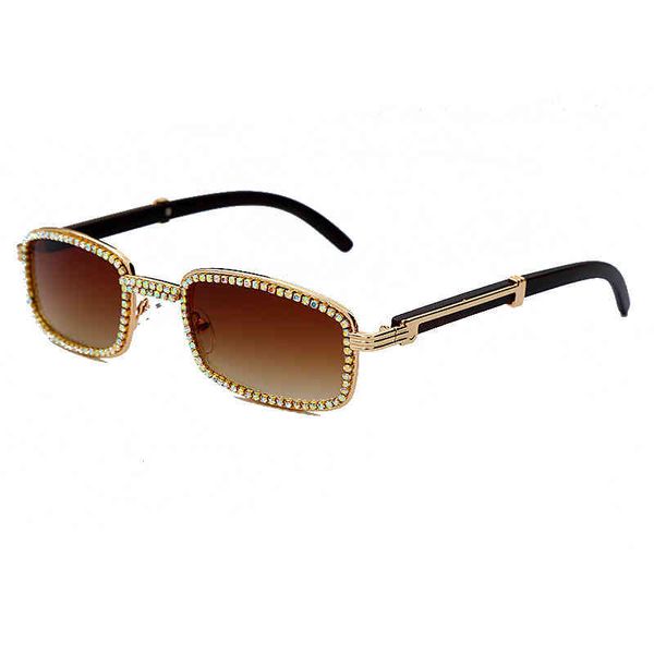 

2022 factory wholesale small frame rectangular drill chain sunglasses wood grain technology leg sunglasses, White;black