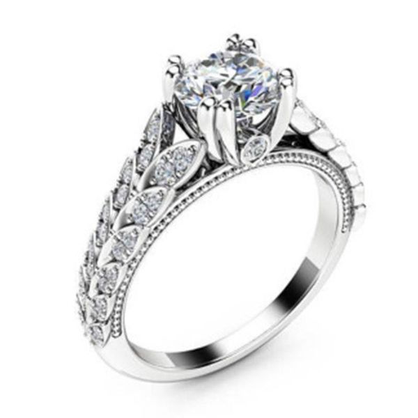 

wedding rings wholesale simple white round female iced out cubic zircon crystal ladies alloy for women party accessories, Slivery;golden