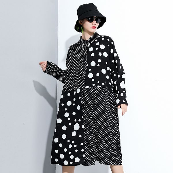 

jacket black white polka dot loose casual frilly summer dress shredded ladies dressed 2q470, Black;brown