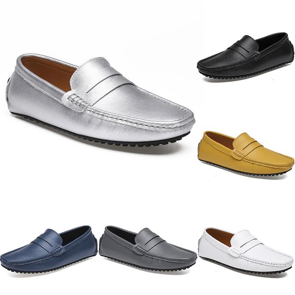 Sapatos de condução ocasional dos homens de couro homens macios Moda Moda Negra Negra Branco Azul Prata Amarelo Calçado Cinzento All-Match Lazy Cross-border 38-46 Color134