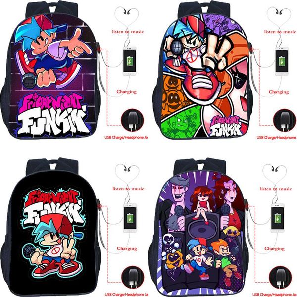

backpack 16 inch friday night funkin usb charging backpacks for boys girls school bags game 3d printing teenager boobag mochila