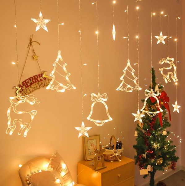 Weihnachten String Licht Dekoration LED Vorhang Glocke Baum Elch Anhänger Fee Outdoor Indoor Hause Schlafzimmer Wand Dekor 3,5 Meter