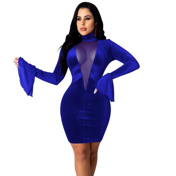 

women's jumpsuits & rompers autumn winter elegant party dress women velvet bodycon mini skinny mesh patchwork flare long slee, Black;white