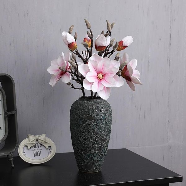 

decorative flowers & wreaths 2 heads 3d silk magnolia branch artificial fake flower arrangement for el home decoration accessor