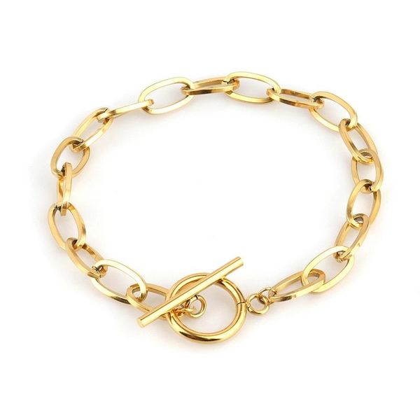 

link, chain stainless steel bracelet for women men punk minimalist gold female jewelry gift, Black