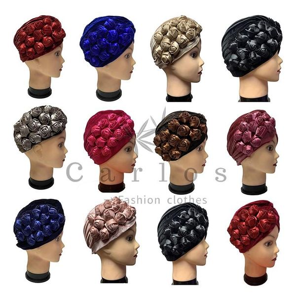 

pcs fashion muslim female turban hat bonnet gold velvet rhinestone solid beanie hair bonnets cap for women ethnic clothing, Red