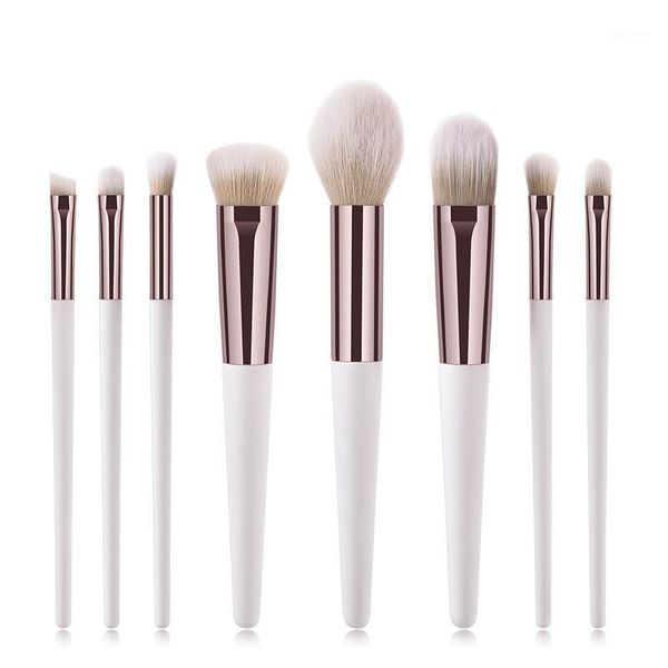 

8pcs pro white wood handle makeup brushes eyebrow foundation set nylon hair brush1