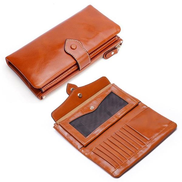 Geldbörsen Die erste Schicht aus Leder Damen-Clutch-Tasche Ölwachs Retro-Geldbörse lang