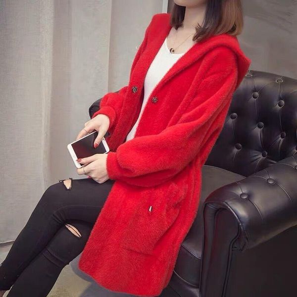 

women's sweaters women faux mink velvet coat autumn hooded sweater jacket cardigan long coats large size outwear, White;black