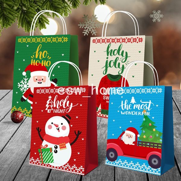 Festes Fontes Papel Pacote Saco De Natal Presente Embrulho Doces Bolo Biscoitos Santa Bolsas De Tote Decoração Xmas