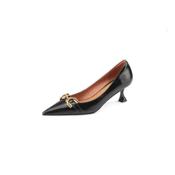 

21 autumn leather women's high-heeled single sho four seasons metal button pointed shallow mouth ol