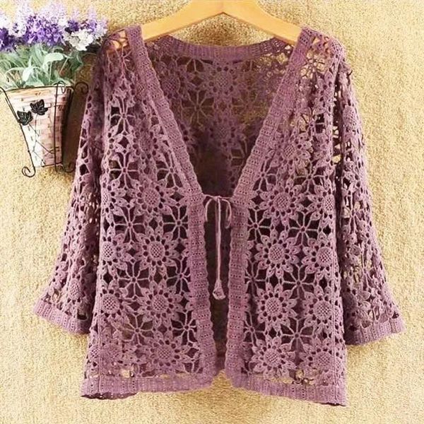 

women's knits & tees hollow out floral knitted cotton conditioning cardigan women summer v-neck sunscreen female loose coat re2010, White