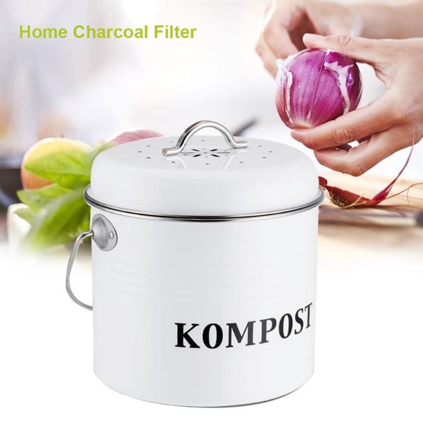 

waste bins 5l kitchen compost bin organic melons leaves home made trash can round iron charcoal filter bucket outdoor accessories