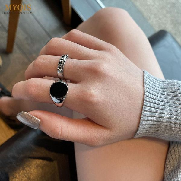 

wedding rings myqis korea vintage ins 2021 chain finger ring for women girl drop oil ringen engagement adjustable open jewelry, Slivery;golden