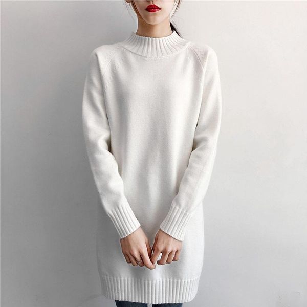 

women's sweaters plus size autumn winter sweater 2021 long-sleeved warm casual half-high collar loose elasticity yf161, White;black