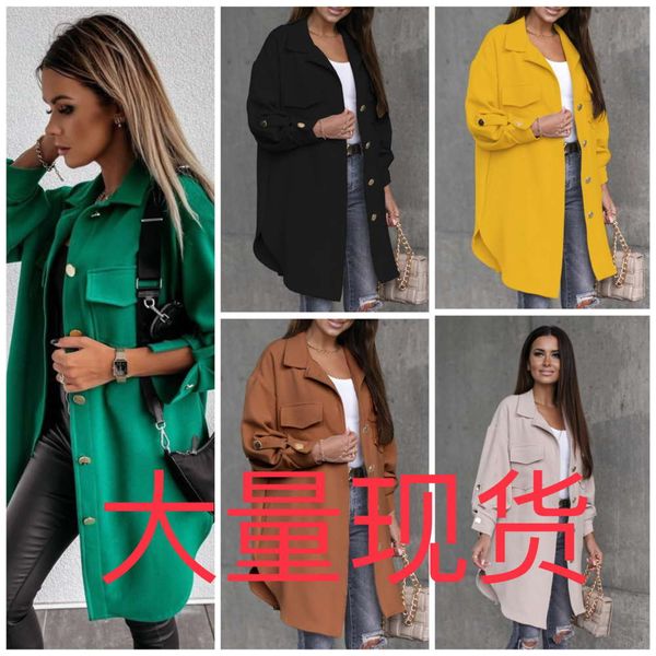

autumn winter sleeve decoration medium long shirt coat now, Black;brown
