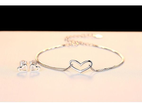

sterling silver bracelet stylish simple heart jewelry link, chain, Black