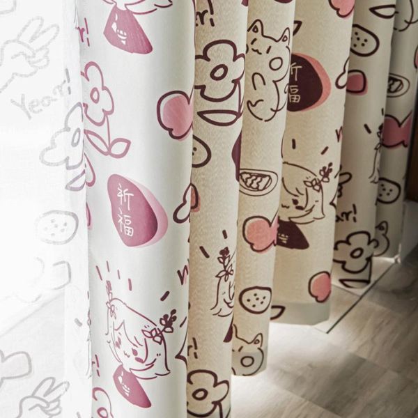 

curtain & drapes korean cartoon girl window curtains fabric for living room children's bedroom semi-shading tulle ready made sp174
