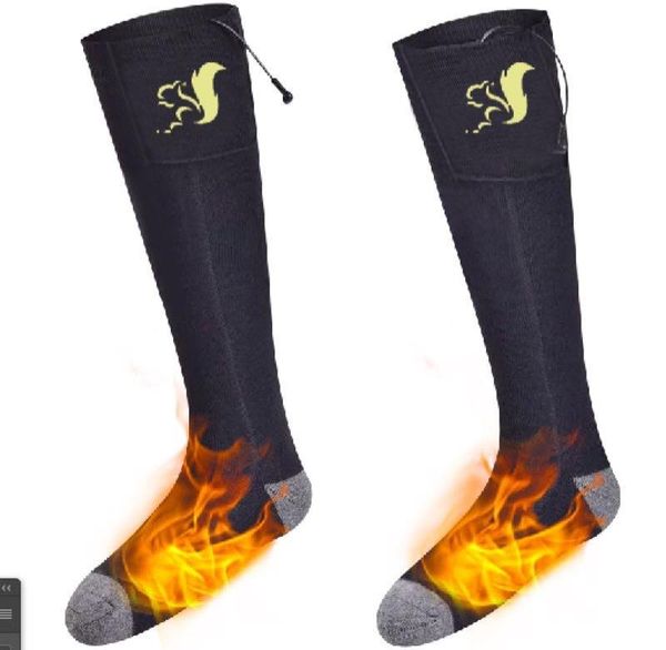 

sports socks electric rechargeable battery heating winter ski hunting camping hiking riding motorcycle warm cotton foot warmer, Black