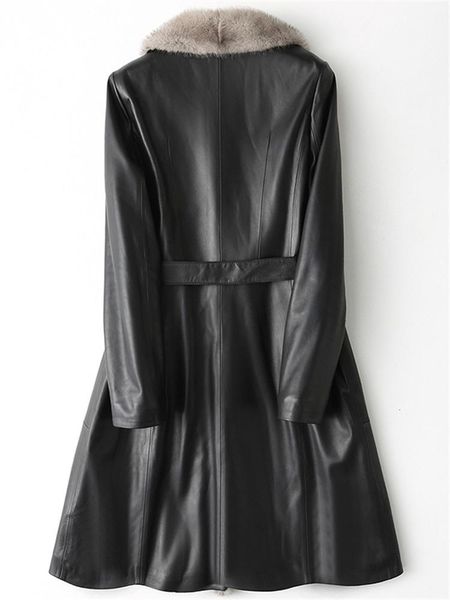 

women's leather & faux genuine women sheepskin jacket winter warm collar down cotton coat hq12-yy1089b mf241, Black