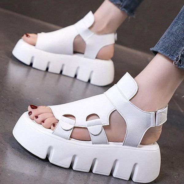 

sandals summer 2021 platform women's thick sole gladiators slope heel buckle black white ladies u276