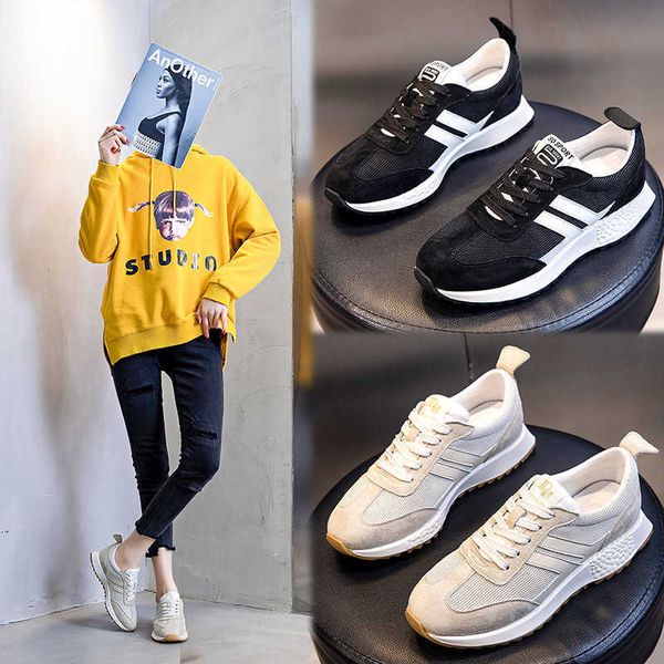

forrest gump women's spring 2021 sports running breathable leather shoes flat bottom shallow mouth casual small white