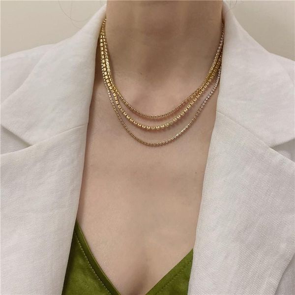 

pendant necklaces korean vintage geometric round shiny rhinestone zircon gold color necklace for women girls simple jewelry accessories, Silver