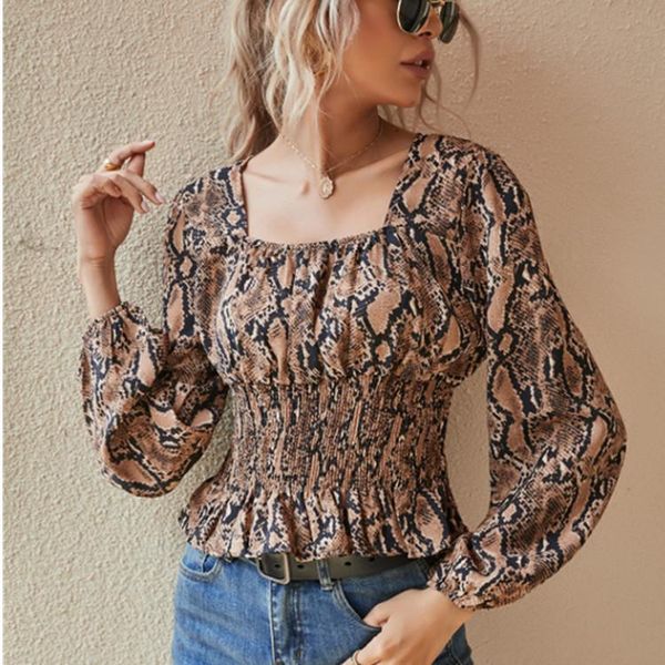 

women's t-shirt 2021 ladies spring and summer leopard print pattern tight long sleeves, White