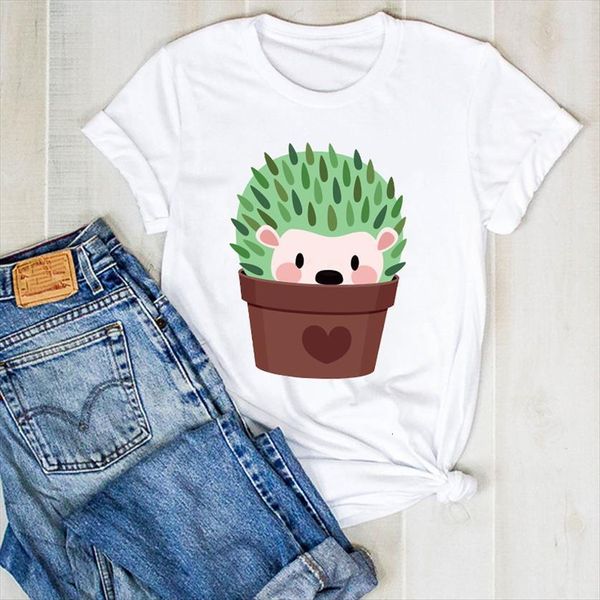 

plant summer love animal printed women cactus tee clothes graphic clothing, White