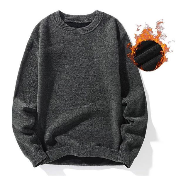 

men's hoodie sweater round neck sweaters all-in-one velvet warm knit bottoming shirt plus velvet padded inner jacket trendy mens clothi, Black;brown