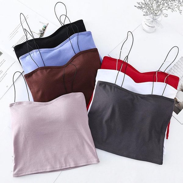 

women womens tank sleeveless vest cami solid color summer spaghetti strap casual chest pad t shirts camis, White