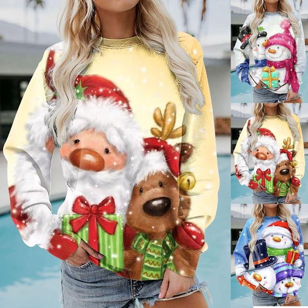 

women's hoodies & sweatshirts women sweatshirt pullover christmas crewneck lightweight comfy snowman santa print long sleeve blouse sud, Black