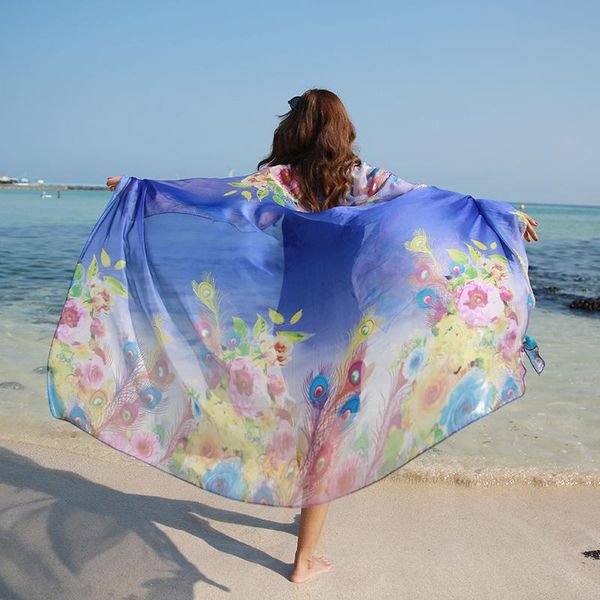 Scarves Pena Mulheres Scarf Verão Primavera Meninas Shawl Beach Cobertor Poncho Luxo Scarver Ponchos e Capes