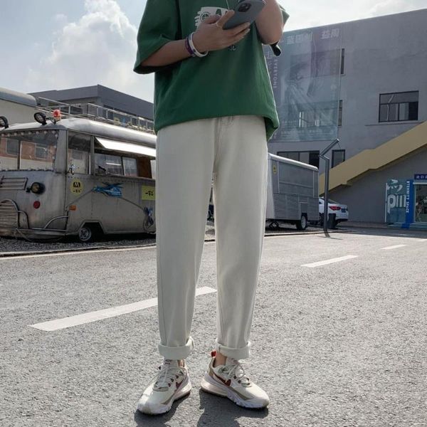 

men's jeans fashion straight pants 2021 spring casual black/army green/rice white homme jean biker denim trousers 2xl-s, Blue