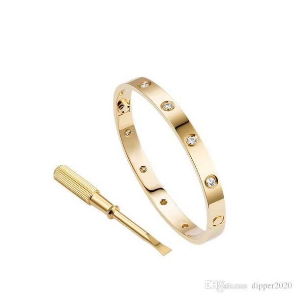 

love screw bracelet 2021 designer bracelets luxury jewelry women bangle 10 diamonds classic titanium steel alloy gold-plated craft never, Black