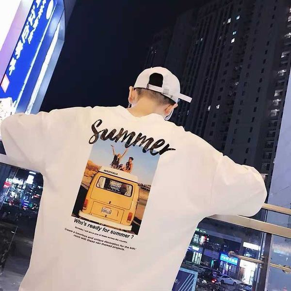 

summer short loose half sleeve men's street hip hop t-shirt, White;black