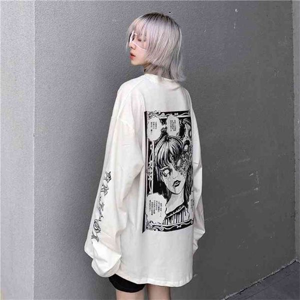 

gothic cartoon horror graphic t-shirt women character print loose punk japanese t shirts pullover harajuku street tees shirt 210401, White