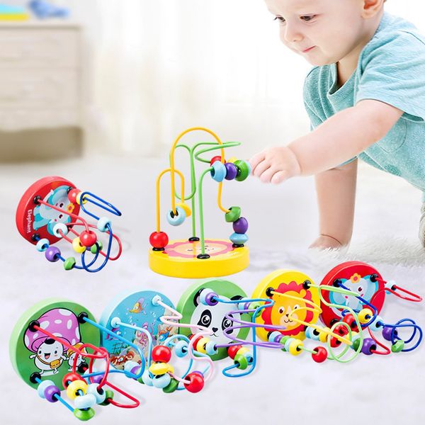 

Montessori Wooden Toys Wooden Circles Bead Wire Maze Roller Coaster Educational Wood Puzzles Boys Girls Kid Toy 6+ Months