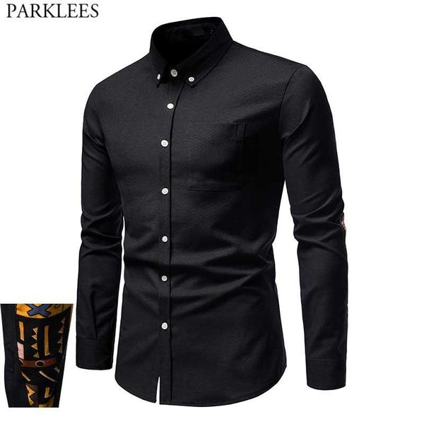 

men's oxford button down dress shirts fashion african patchwork shirt men slim fit traditional ethnic festival chemise homme 3xl casual, White;black
