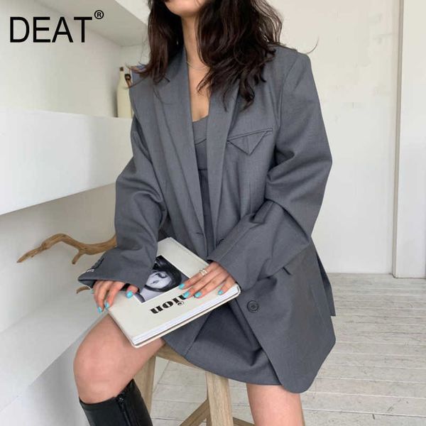 

[deat] spring fashion coat turn-down collar single-breasted solid color long sleeve loose blazer women 13q211 210527, White;black