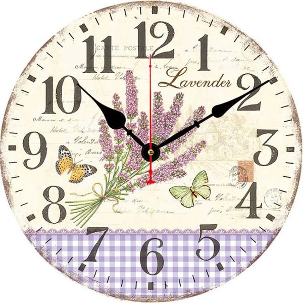 

wall clocks large wooden clock french country lavander flower round home gardenshabby chic decoration