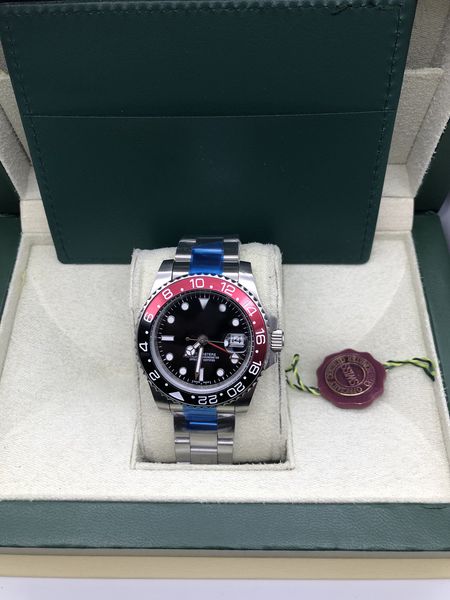 

with original box new style mens red black bezel automatic watch men's calendar full steel gmt batman watches men sapphire 116719 busin, Slivery;brown