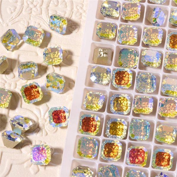 

nail art decorations 5pcs/pack rhinestones square shaped crystal tips glass flame colorful stones for 3d nails decoration1, Silver;gold