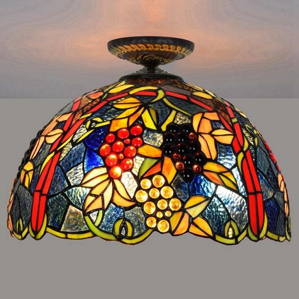 

ceiling lights 43cm european countryside grape tiffany multi-color glass dining room bedroom aisle corridor lobby lamp
