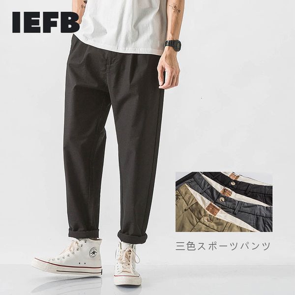 

iefb summer straight causal ankel-length pants for men solid color japanese style lightweight trousers mans 9y6077 210524, Black