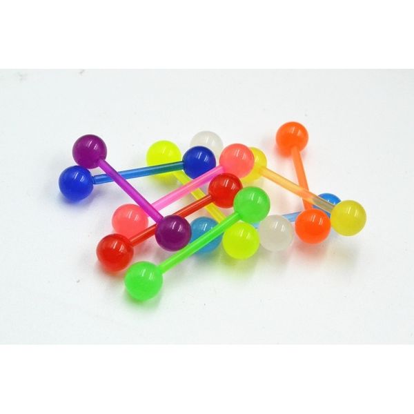 

100pcs/lot glow in dark luminous fexible tongue ring bar nipple barbells body piercing jewelry 16x16x6/6mm, Silver
