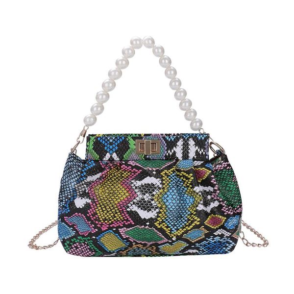 

evening bags 2021 women's fashion handbags snake printing pu leather pleated shoulder bag chain pearl crossbody for women