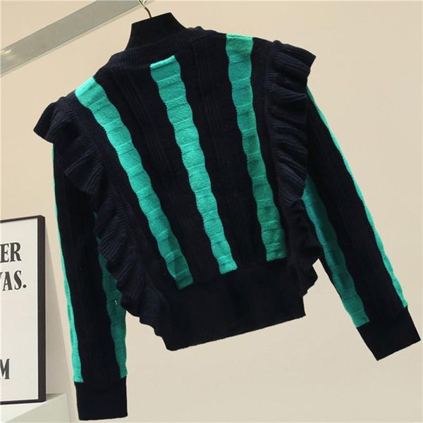 

women's sweaters autumn winter women all match striped black and green pullovers korean sueter mujer fashion, White;black